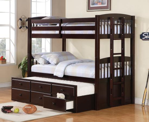 TRIPPLE TWIN BUNK BED WITH STORAGE TRUNDLE CAPPUCCINO