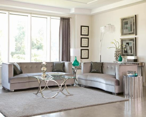 2PC (SOFA + LOVE) Caldwell silver velvet upholstery