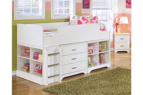 Lulu Twin Loft Bed with Storage and Bookcase